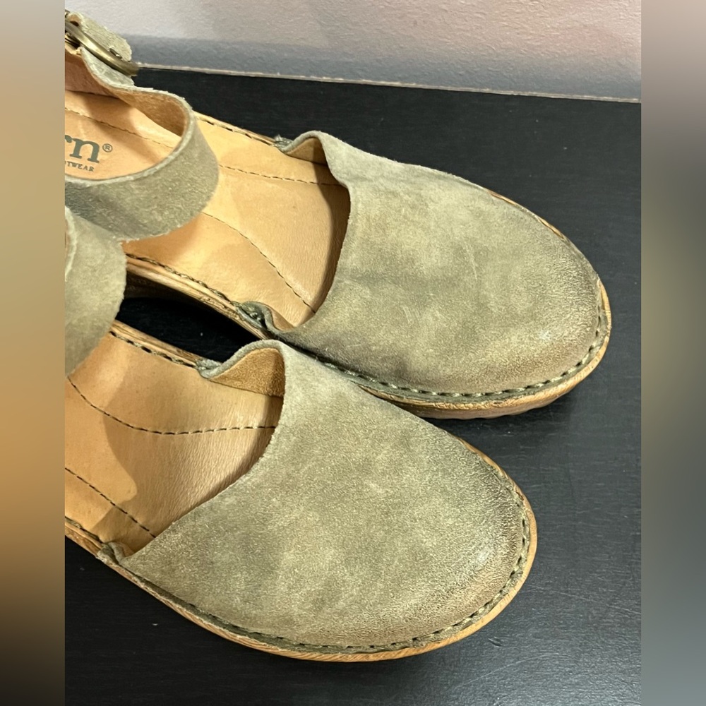 Women's Green Born Nellie Mary Jane Suede Wedge Clogs Size 6 - Picture 3 of 11
